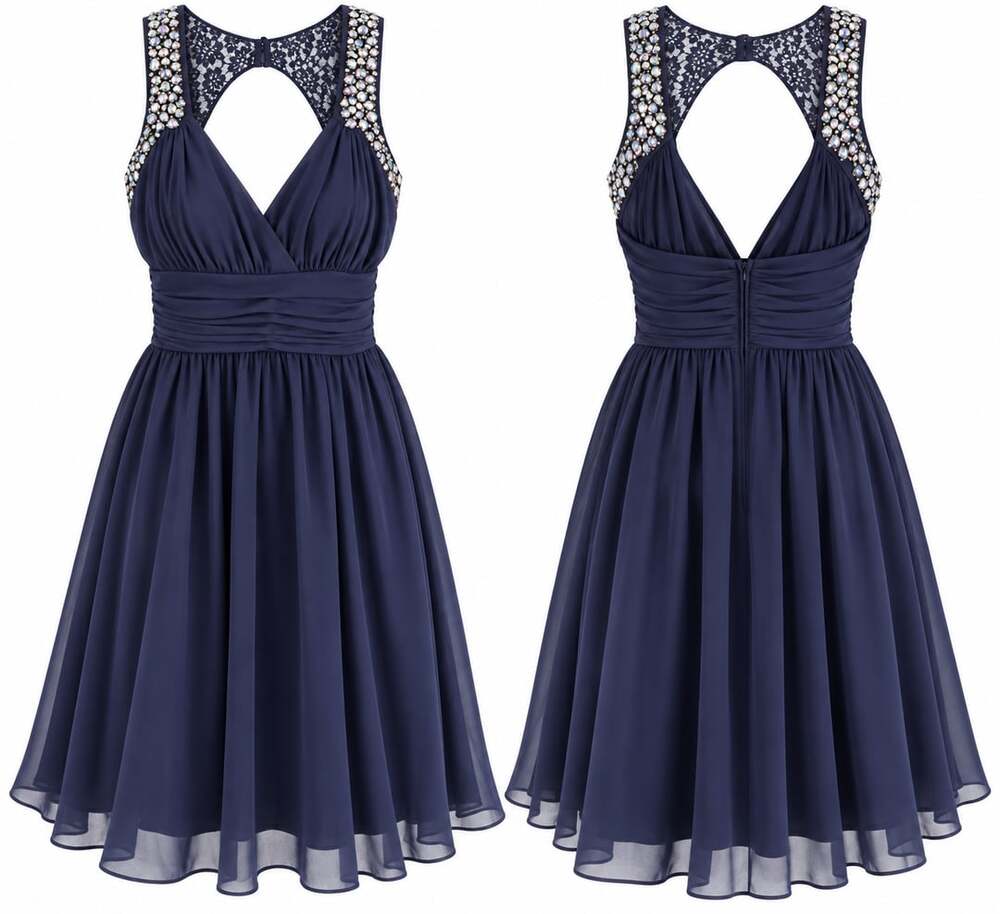 B. Smart Cocktail Dress Size 11 Blue Chiffon Rhinestone Halter Party Prom